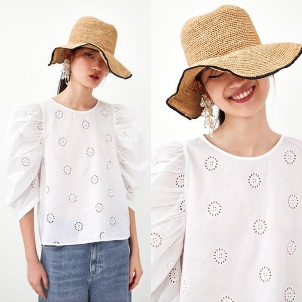 Zara White Eyelet Top with Button Back